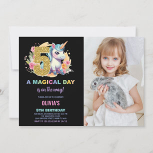 5e anniversaire Unicorn Birthday Invitations photo