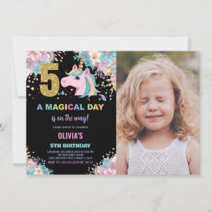 5e anniversaire Unicorn Birthday Invitations photo