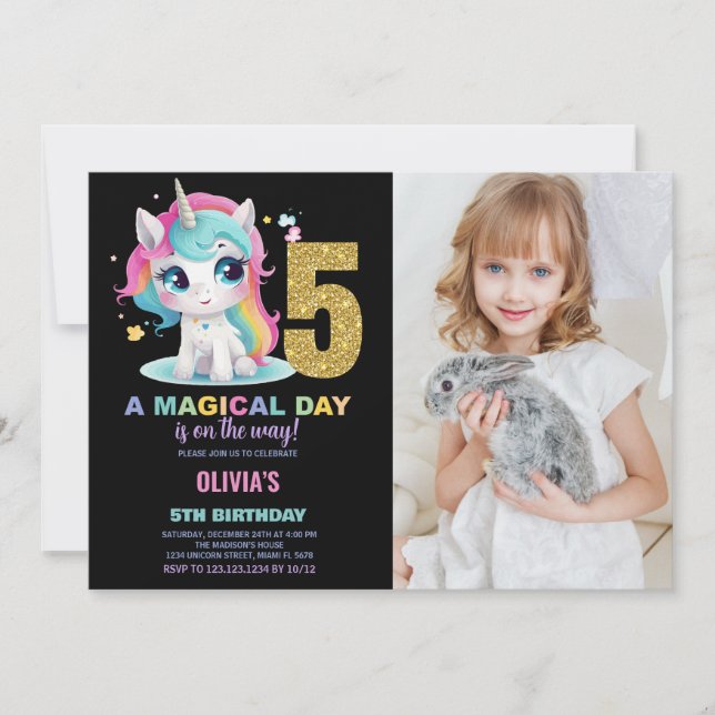 5e anniversaire Unicorn Birthday Invitations photo (Devant)
