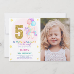 5e anniversaire Unicorn Birthday Invitations photo