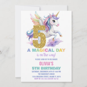 5e Rainbow Unicorn Invitations Anniversaire Vol