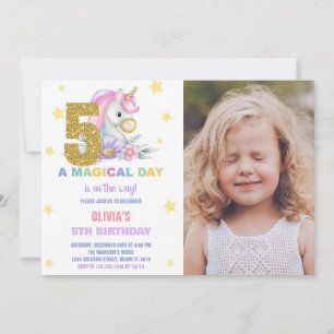 5e Unicorne florale Invitations d'anniversaire ave