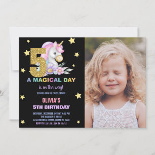 5e Unicorne florale Invitations d'anniversaire ave