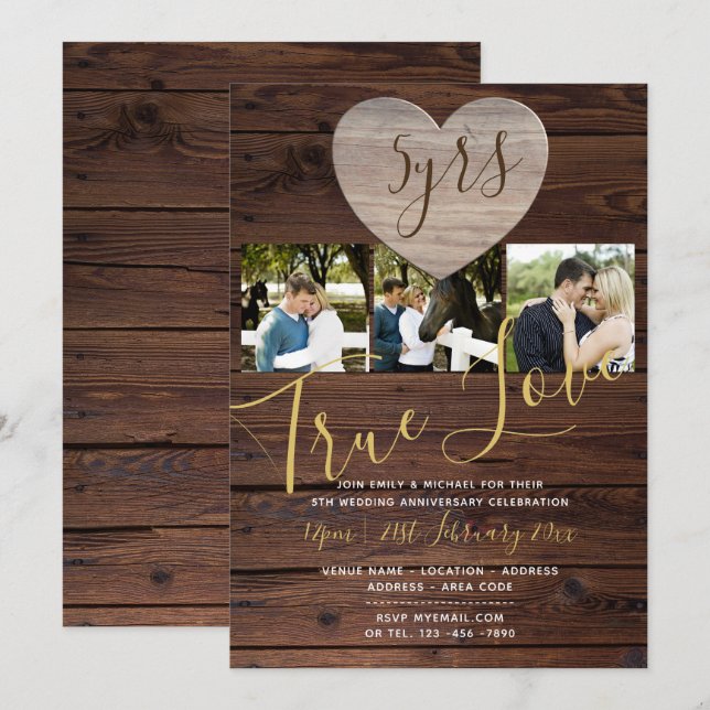 5ème anniversaire de WOOD PHOTO Invitation rustiqu (Devant / Derrière)