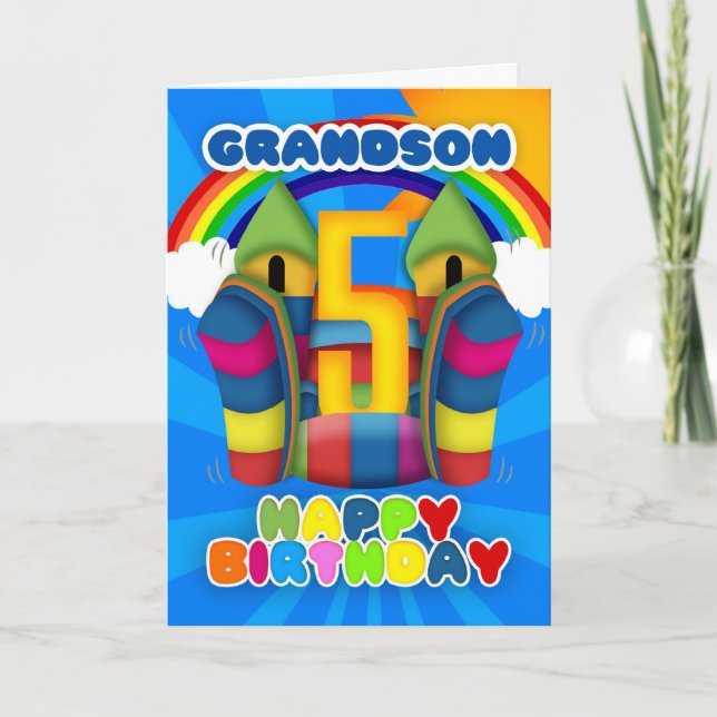 5ème carte d'anniversaire de petit-fils avec le (Devant)