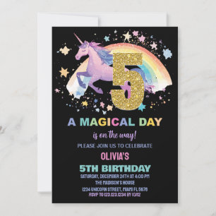 5ème Unicorn Invitations d'anniversaire