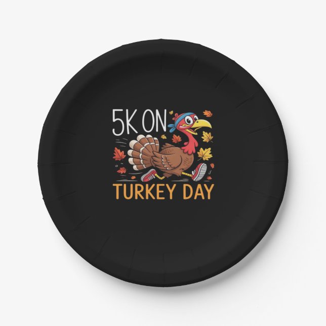 5K On Turkey Day Thanksgiving Running Classic T-Sh Paper Plate (Front)