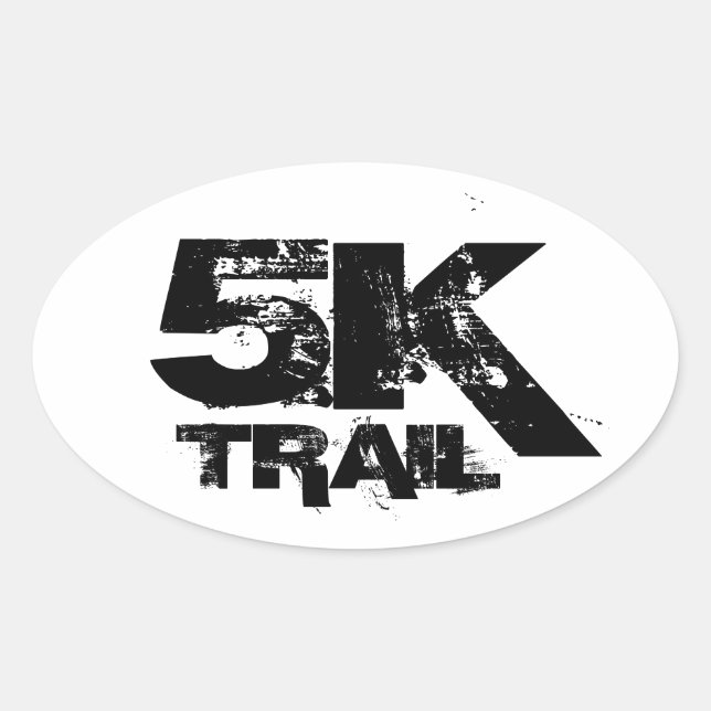 5K Trail Running Oval Decal Black On White Oval Sticker (Front)
