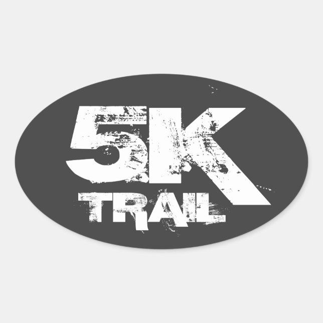 5K Trail Running Oval Decal White On Black Oval Sticker (Front)