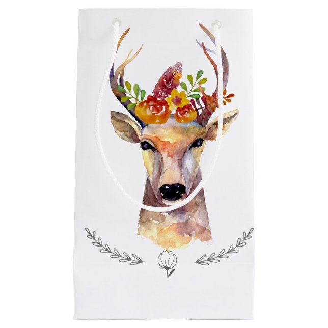 5lx3wx8.5h Small Gift Bag boho deer Buck Head Brow (Front)