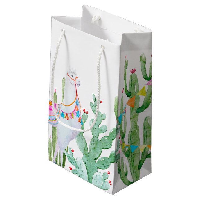 5lx3wx8.5h Small Gift Bag Boho Llama Bohemian Cact (Back Angled)