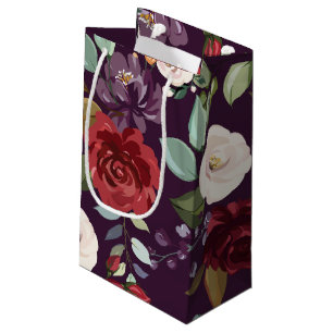 5lx3wx8.5h Small Gift Bag Plum Purple Roses Gold G