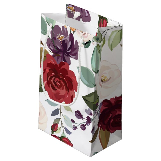 5lx3wx8.5h Small Gift Bag White Roses Gold Geometr (Back Angled)