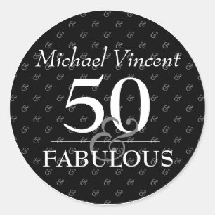 5O and Fabulous black and White modern Birthday Classic Round Sticker
