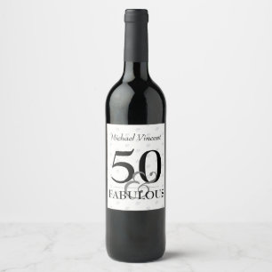 5O and Fabulous black and White modern Birthday Wine Label