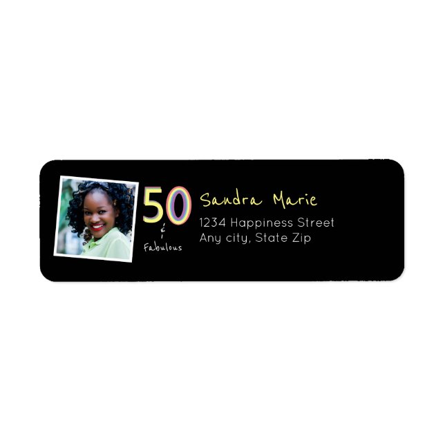 5O and Fabulous black Yellow Rainbow Chic Birthday (Front)