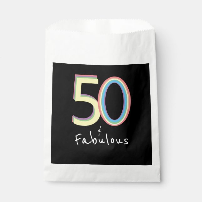 5O and Fabulous black Yellow Rainbow Chic Birthday Favour Bag (Front)