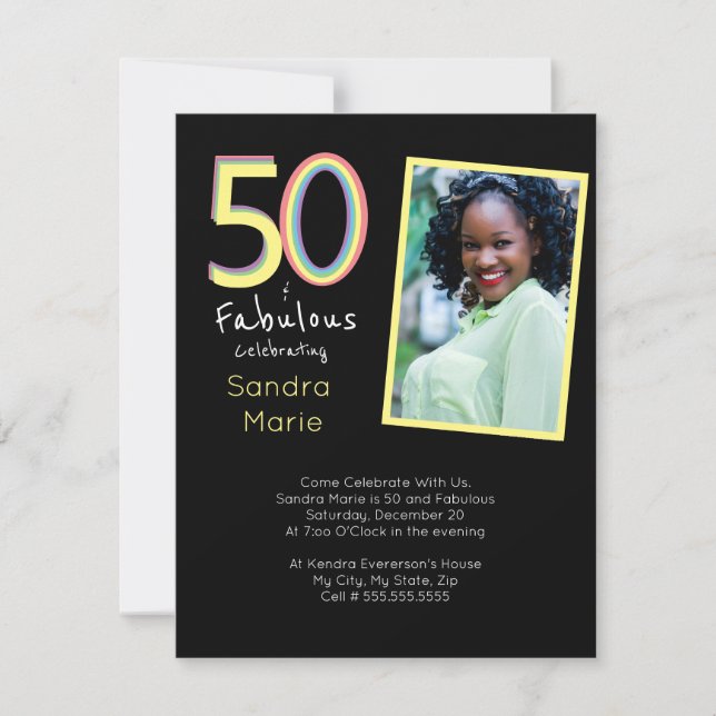 5O and Fabulous black Yellow Rainbow Chic Birthday Invitation (Front)