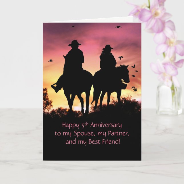 5th Anniversary Country Western Cowboy and Cowgirl Card (Orchid)