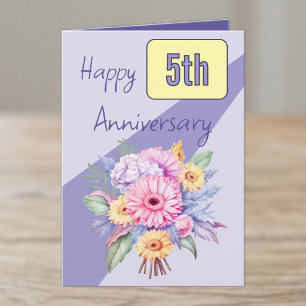 5th Anniversary gerbera flowers purple Card