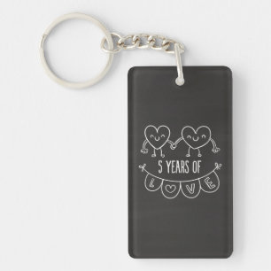 5th Anniversary Gift Chalk Hearts Keychain