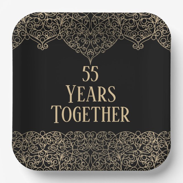 5th Anniversary Gold Lace On Black   Paper Plate (Front)
