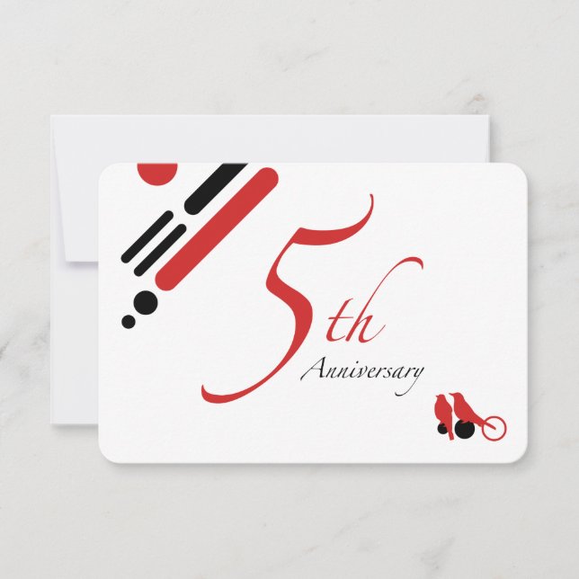 5th Anniversary (mod birds) Invitation (Front)