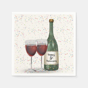 5th Anniversary Party Wine Bottle and Two Glasses Napkin