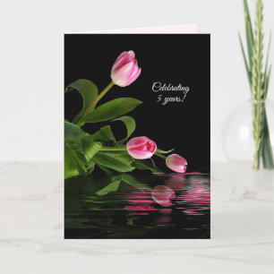 5th anniversary pink tulips in water card