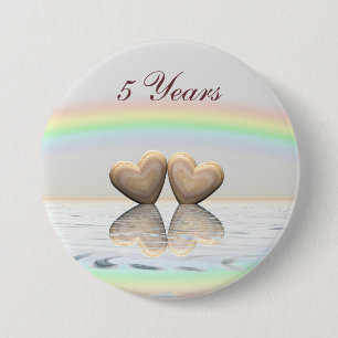 5th Anniversary Wooden Hearts 3 Inch Round Button
