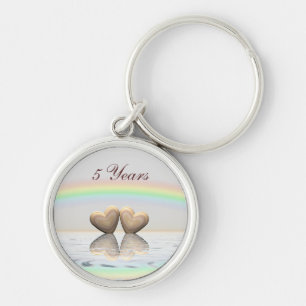 5th Anniversary Wooden Hearts Keychain