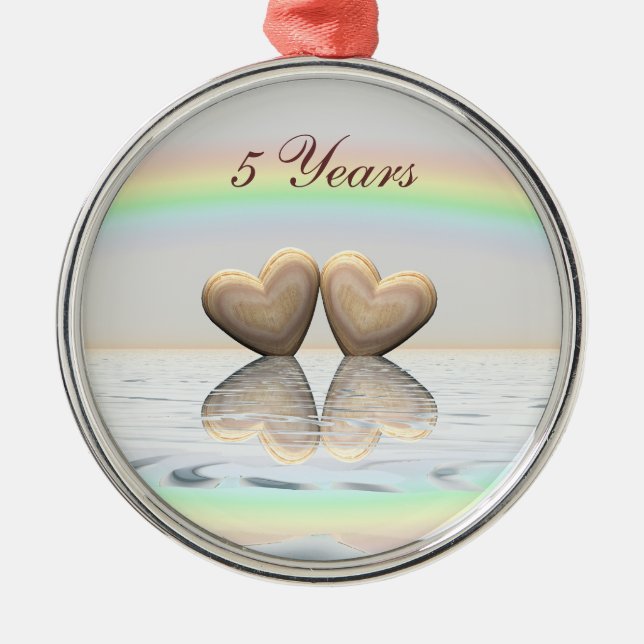 5th Anniversary Wooden Hearts Metal Ornament (Front)