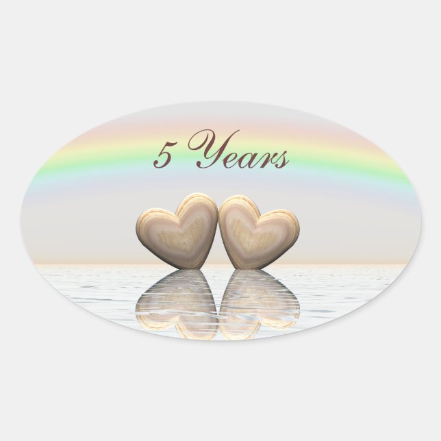 5th Anniversary Wooden Hearts Oval Sticker (Front)