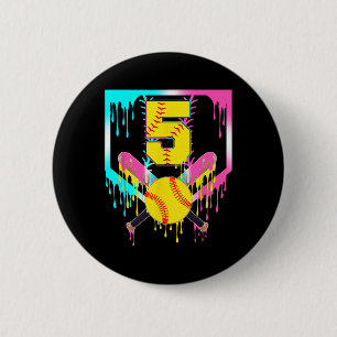 5th Bday Softll Home Plate Drip Ice Cream 5 Year O 2 Inch Round Button