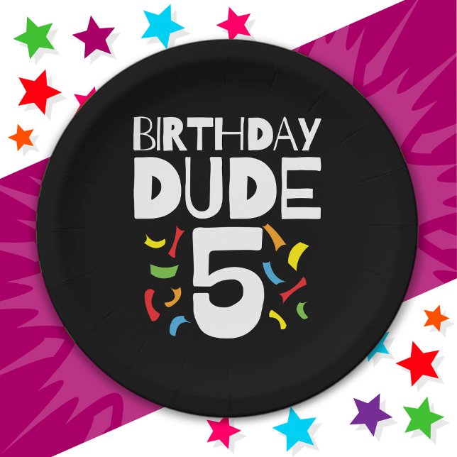5th Birthday 5 Year Old Boy Party Birthday Dude 5 Paper Plate (Creator Uploaded)