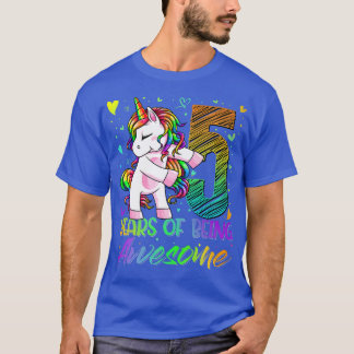 5th Birthday  5 Year Old Girl Flossing Unicorn Par T-Shirt