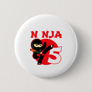 5th Birthday 5 Year Old Kids Party Little Ninja 5  2 Inch Round Button