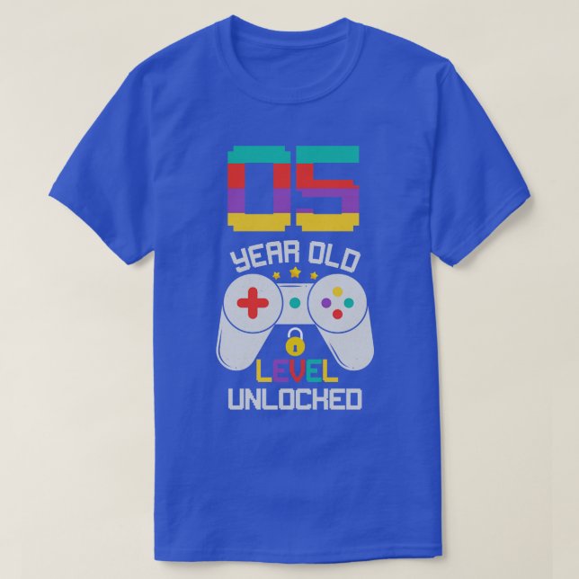 5th Birthday 5 Year Old Level Unlocked Bday Gamer T-Shirt (Design Front)