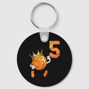 5th Birthday 5 Years Old basketball Lover Theme Pa Keychain