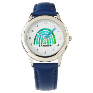 5th Birthday 5 Years old Boy Green Rainbow Boho Watch
