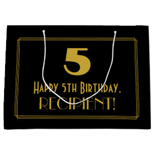 5th Birthday — Art Deco Inspired Look "5" & Name Large Gift Bag
