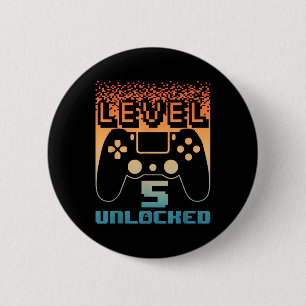 5th Birthday Art For Boys Level 5 Unlocked Gamer 5 2 Inch Round Button