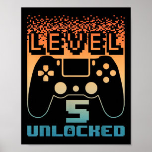 5th Birthday Art For Boys Level 5 Unlocked Gamer 5 Poster
