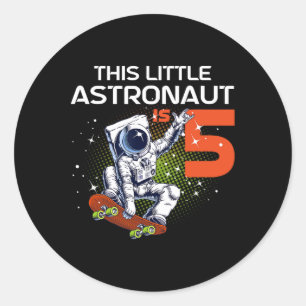 5th Birthday Astronaut Skateboarding 5 Year Old Sp Classic Round Sticker