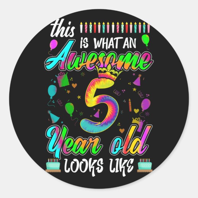 5th Birthday Awesome 5 Year Old Looks Like Classic Round Sticker (Front)