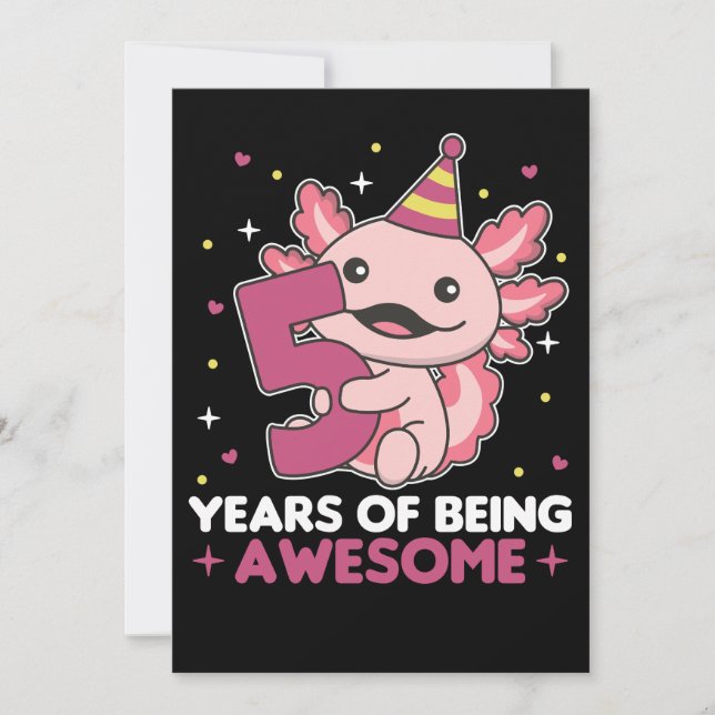 5th Birthday Axolotl Five Year Old Sweet Axolotls  Invitation (Front)