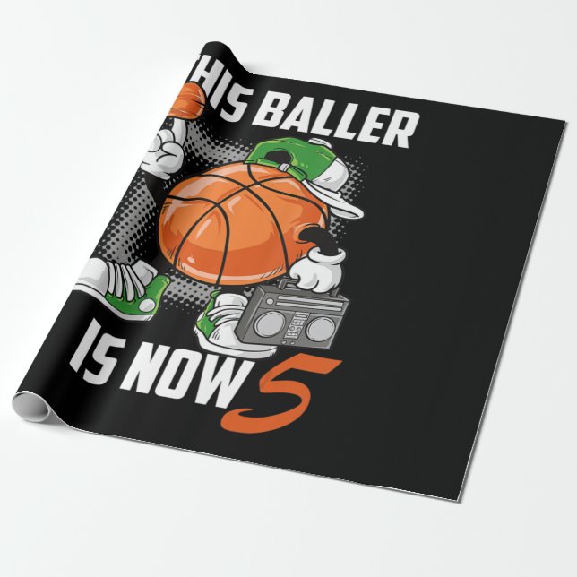 5th Birthday Basketball Player Funny 5 Years Old Wrapping Paper (Unrolled)