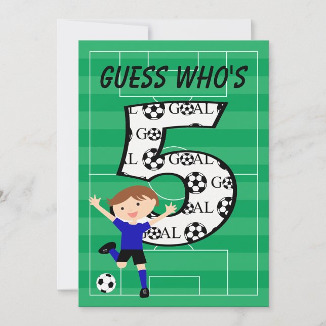 5th Birthday Blue and Black Soccer Goal Invitation (Front)