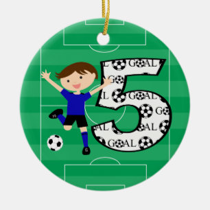 5th Birthday Blue and Black Soccer Goal Ornament