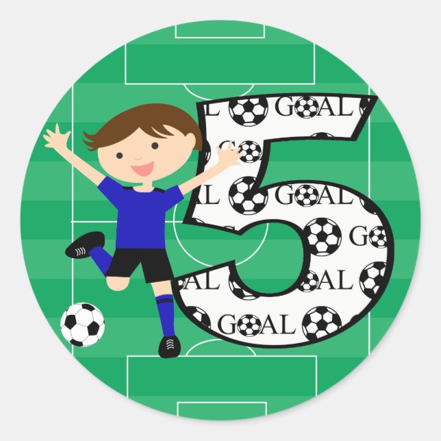 5th Birthday Blue and Black Soccer Goal Stickers (Front)